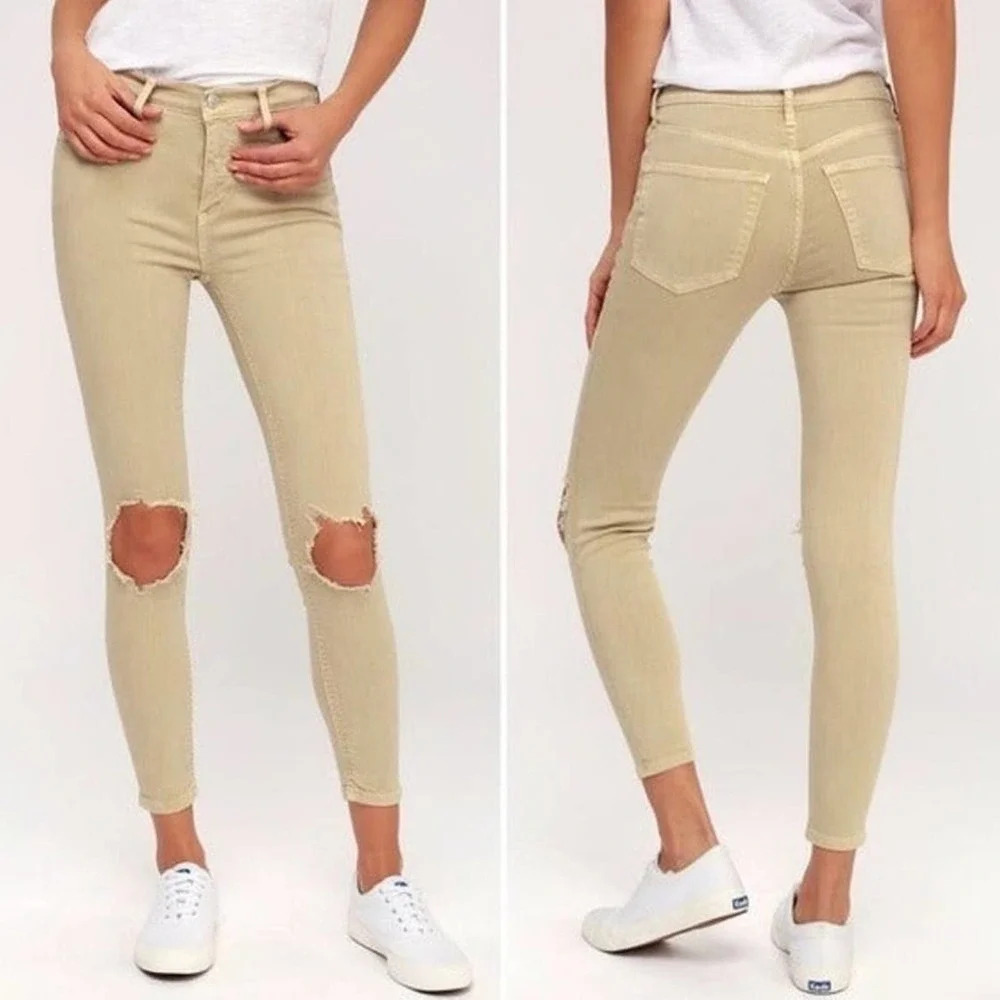Free People Busted Knee Khaki Skinny Jeans Size 29 NWT